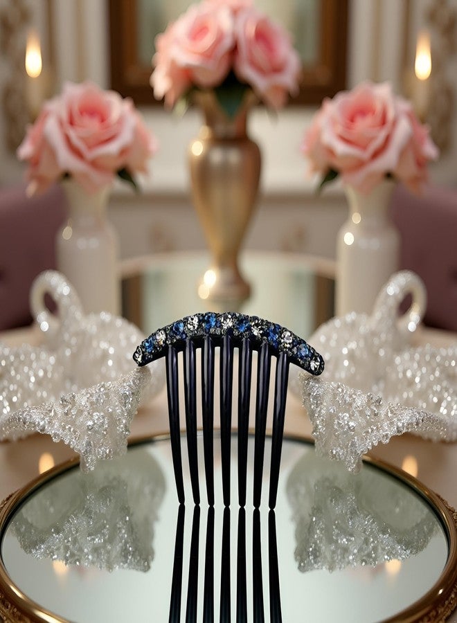 Sluswallow Blue Simple Minority Women Temperament Fashion Design All-Match Rhinestone Hair Comb Korean Style Headwear Accessories Seven-Tooth Comb,Hair Accessories - Image 5
